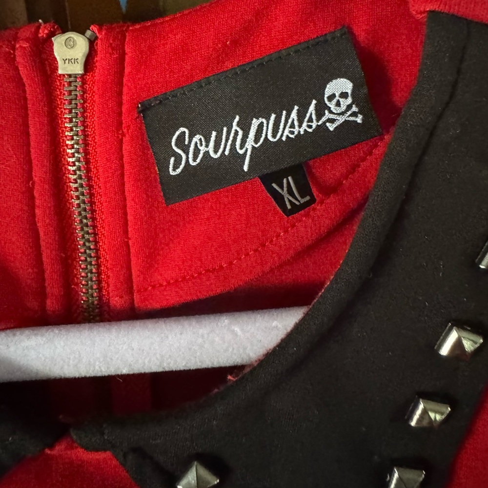 Excellent used condition Sourpuss STUD COLLAR DRESS RED in size XL - Picture 12 of 14